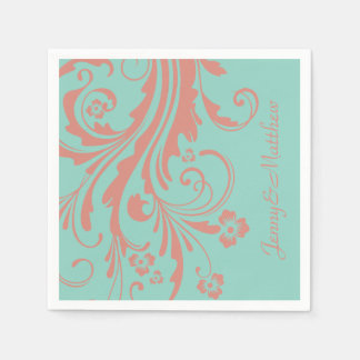 Whimsical Koralle und Minze Chic floral Serviette