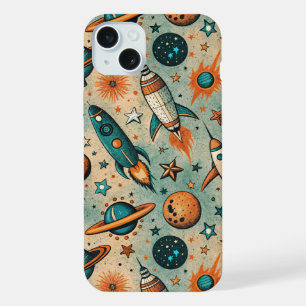 Whimsical Kosmische Raketen Sterne Türkis Koralle iPhone 15 Plus Hülle