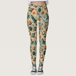 Whimsical Kosmische Raketen Sterne Türkis Koralle Leggings