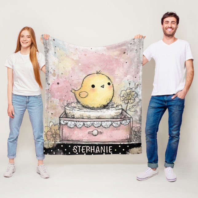 Whimsical-Küken-Blumen-Aquarell-Kunst Fleecedecke (Beispiel)