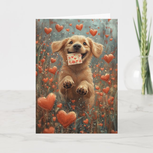 Whimsical Labrador Retriever in Heart Blume Karte (Vorderseite)
