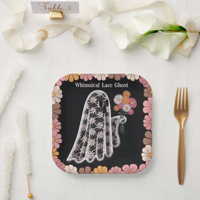 Whimsical Lace Ghost Illustration mit floral Pappteller (Hochzeit)