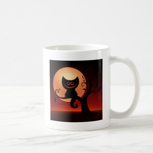 Whimsical lächelnd schwarze Katze Tasse (Rechts)