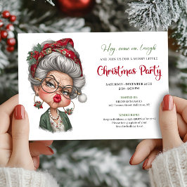 Whimsical lady humor Christmas holiday invitation Einladung