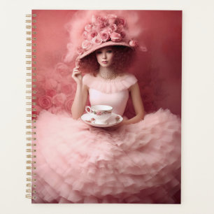 Whimsical Lady in Pink mit Teacup Planer