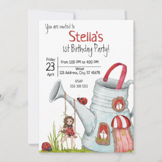 Whimsical LadyBug 1. Geburtstags-Party Einladung