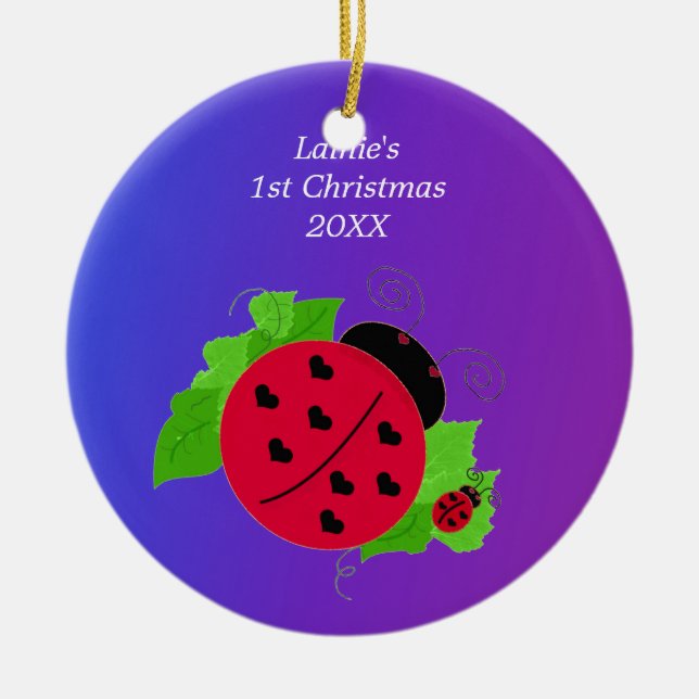 Whimsical Ladybug Baby's 1. Weihnachten Keramikornament (Vorne)