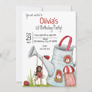 Whimsical LadyBug Garden House Swing 1. Geburtstag Einladung