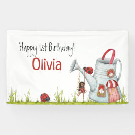 Whimsical LadyBug Swing Garden House 1. Geburtstag Banner