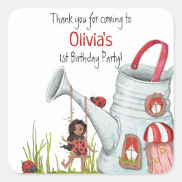 Whimsical LadyBug Swing Garden House 1. Geburtstag Quadratischer Aufkleber