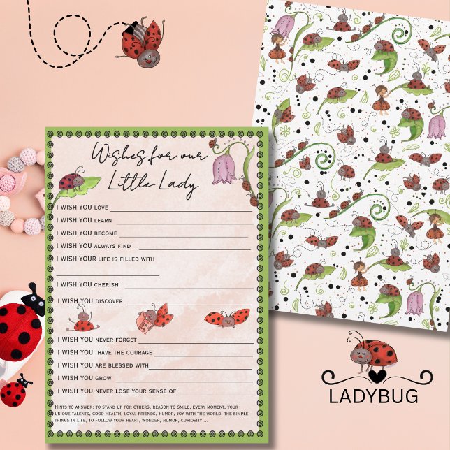 Whimsical Ladybug-Wünsche für unser kleines Fräule Einladung (Whimsical Ladybug Wishes for Our Little Lady Game Invitation)