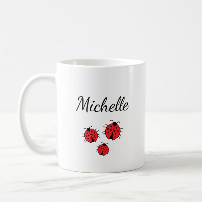 Whimsical Ladybugs Illustration Niedlich Personali Kaffeetasse (Links)