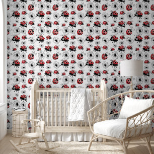Whimsical Ladybugs und Blumen kleine Tapete