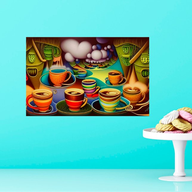 Whimsical Land Coffee Cups Digitale Kunst Poster (Von Creator hochgeladen)
