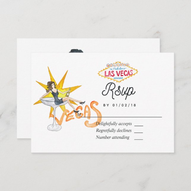 Whimsical Las Vegas Wedding RSVP Card (Vorne/Hinten)