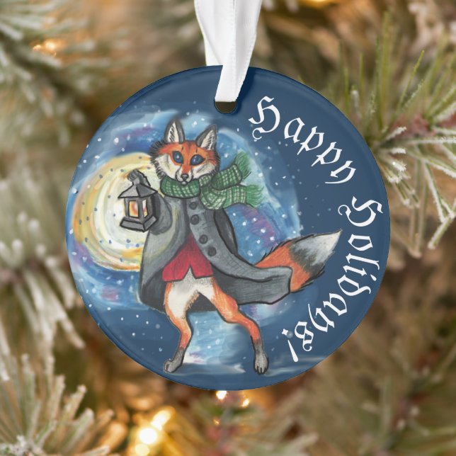 Whimsical Laternenfox im Schneeschuhwandern Ornament (Baum)
