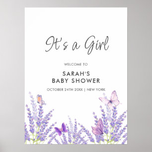 Whimsical Lavender Butterfly Baby Dusche Willkomme Poster