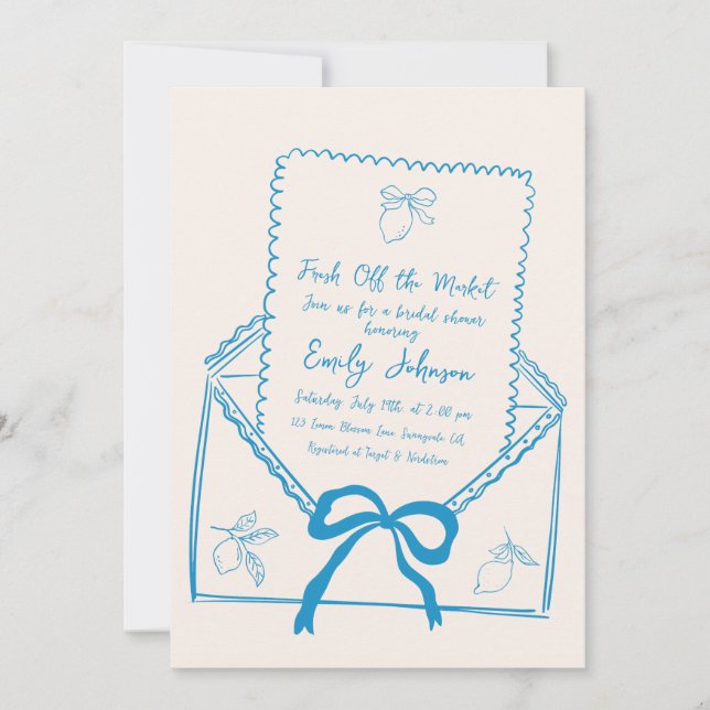 Whimsical Lemon Brautparty frisch vom Markt Einladung (Vorderseite)