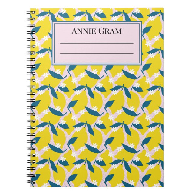 Whimsical Lemons & Blue Leaves Notizbuch  Notizblock (Vorderseite)