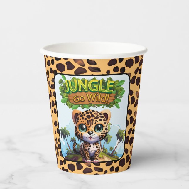 Whimsical Leopard Zoo Animal Cat Jungle GO WILD 🐆 Pappbecher (Vorderseite)