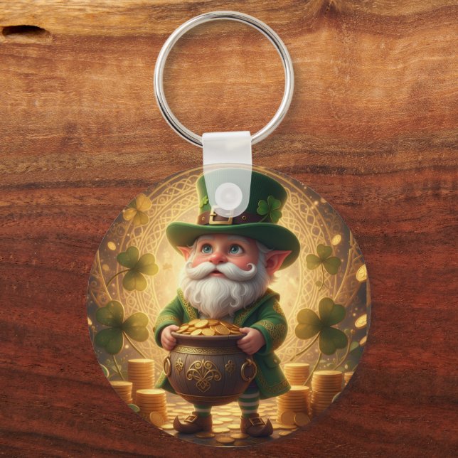 Whimsical Leprechaun Pot of Gold Keychain Schlüsselanhänger (Rückseite)