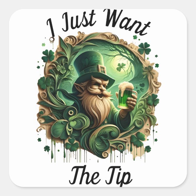 Whimsical Leprechaun Savoring a Pint Quadratischer Aufkleber (Vorderseite)