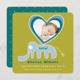 Whimsical Liebe Blue Elephant Foto Baby Boy Birth Ankündigung