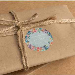 Whimsical Light Blue Wildblume Watercolor Wedding Runder Aufkleber
