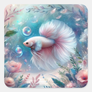Whimsical Light Pink Betta Fish Quadratischer Aufkleber