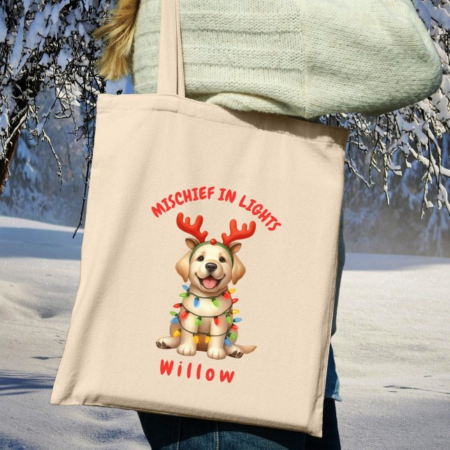Whimsical Lights Antlers Watercolor Labrador Tragetasche (Carry festive cheer with this custom fun Labrador dog tote bag. A perfect gift for dog lovers.)