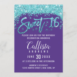 Whimsical Lila Aqua Blue Glitzer Dust Sweet 16 Einladung