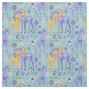 Whimsical Lila Aquamarin-Gelbe Giraffen Monogramm Stoff