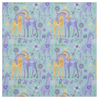 Whimsical Lila Aquamarin-Gelbe Giraffen Monogramm Stoff