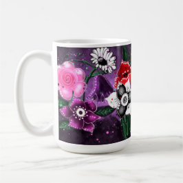 Whimsical Lila Black Pink Daisy Daffodil Kaffeetasse