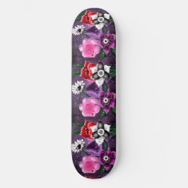 Whimsical Lila Black Pink Daisy Daffodil Skateboard