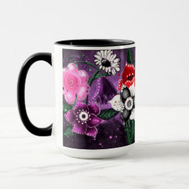 Whimsical Lila Black Pink Daisy Daffodil Tasse