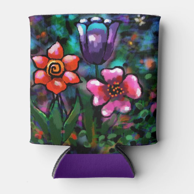 Whimsical Lila Blue Pink Blume Blume Dosenkühler (Vorderseite)