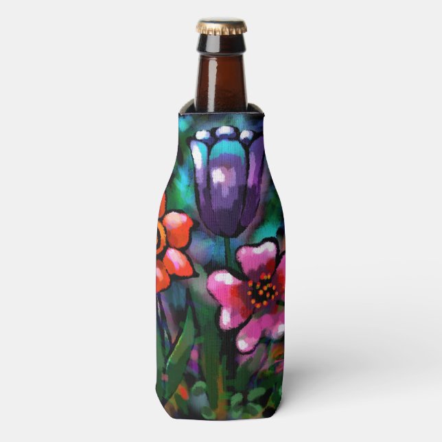 Whimsical Lila Blue Pink Blume Blume Flaschenkühler (Flaschenvorderseite)