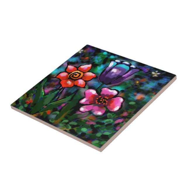 Whimsical Lila Blue Pink Blume Blume Fliese (Seite)