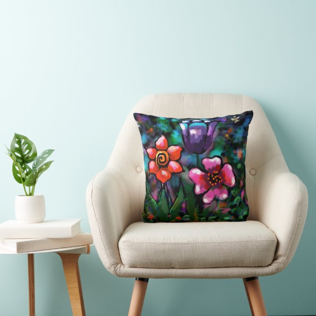 Whimsical Lila Blue Pink Blume Blume Kissen (Stuhl )