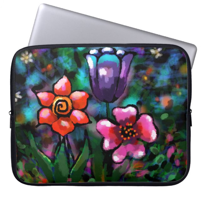 Whimsical Lila Blue Pink Blume Blume Laptopschutzhülle (Vorderseite)