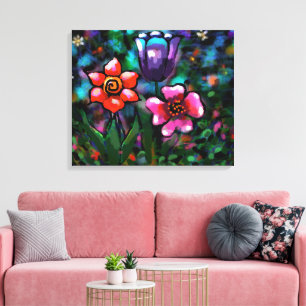 Whimsical Lila Blue Pink Blume Blume Leinwanddruck