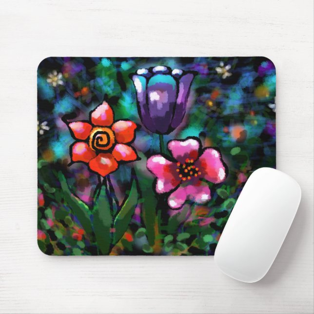 Whimsical Lila Blue Pink Blume Blume Mousepad (Mit Mouse)