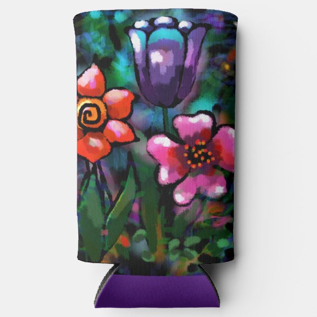 Whimsical Lila Blue Pink Blume Blume Selters Dosenkühler (Vorderseite)