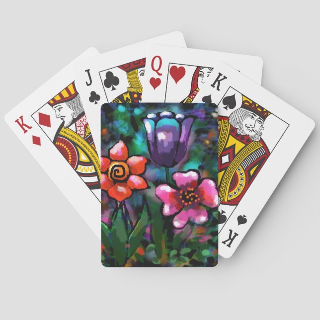 Whimsical Lila Blue Pink Blume Blume Spielkarten (Rückseite)