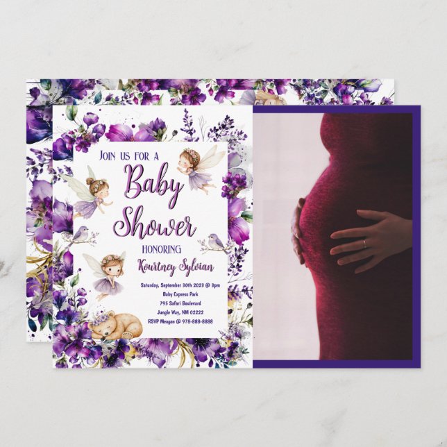 Whimsical Lila Fairy Baby Dusche Einladung (Vorne/Hinten)