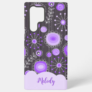 Whimsical lila graues Herz und Blume Blumenname Samsung Galaxy Hülle