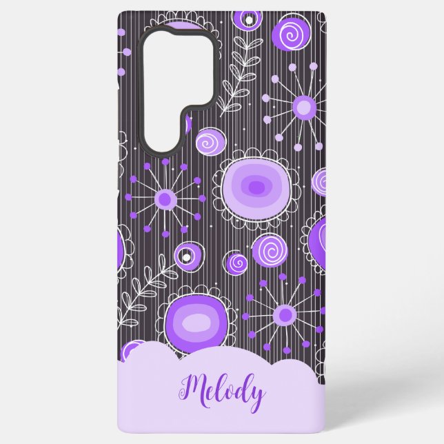 Whimsical lila graues Herz und Blume Blumenname Samsung Galaxy Hülle (Rückseite)