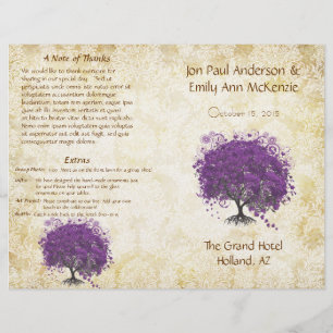 Whimsical Lila Heart Leaf Tree Hochzeitsprogramm