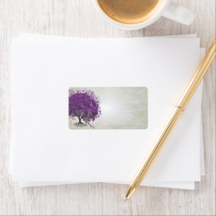 Whimsical Lila Heart Leafed Tree Adressaufkleber